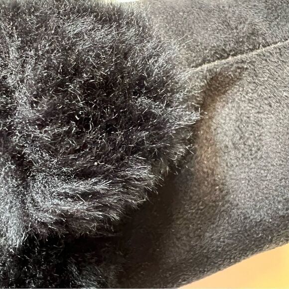 American Eagle Sz 10M Black Faux Suede Fur Trim Wedge Heel Clogs Slip On Shoes - Picture 4 of 9